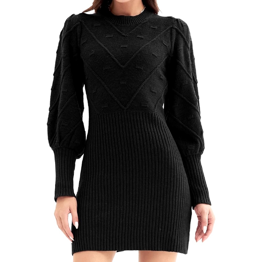 Lantern Sleeve Knit Mini Dress